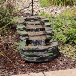 Sunnydaze Decor Sunnydaze 14"H Electric Polyresin Shale Falls Outdoor Water Fountain With LED Lights -Sunnydaze Decor GUEST 7a5b7614 5546 4fa6 9c43 14a978ad61b3