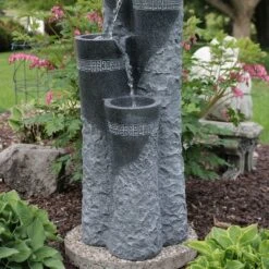 Sunnydaze Decor Sunnydaze 41"H Electric Polystone 4-Tier Staggered Pillars Outdoor Water Fountain With LED Lights -Sunnydaze Decor GUEST 7d68c2fb da2e 4296 a27a f2e86137ab22