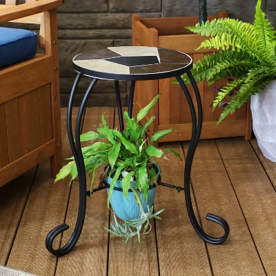 Sunnydaze Decor Sunnydaze Indoor/Outdoor Steel Frame Decorative Antique Ceramic Tile Top Side Table - 12" 3 Sunnydaze Decor Sunnydaze Indoor/Outdoor Steel Frame Decorative Antique Ceramic Tile Top Side Table - 12"