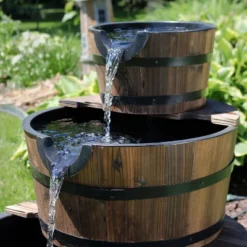 Sunnydaze Decor Sunnydaze 30"H Electric Wood Rustic Farmhouse Style 3-Tier Barrel Outdoor Water Fountain -Sunnydaze Decor GUEST 82969a04 5f3f 42a4 b793 455fb262163a