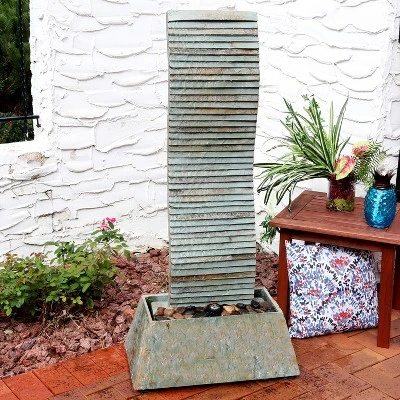 Sunnydaze Decor Sunnydaze 49"H Electric Spiraling Slate Outdoor Water Fountain With LED Lights 3 Sunnydaze Decor Sunnydaze 49"H Electric Spiraling Slate Outdoor Water Fountain With LED Lights