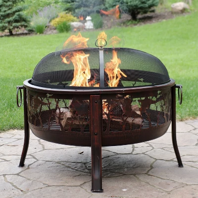 Sunnydaze Decor Sunnydaze Outdoor Camping Or Backyard Steel Pheasant Hunting Fire Pit With Spark Screen, Cover, Metal Wood Grate, And Log Poker - 30" 3 Sunnydaze Decor Sunnydaze Outdoor Camping Or Backyard Steel Pheasant Hunting Fire Pit With Spark Screen, Cover, Metal Wood Grate, And Log Poker - 30"