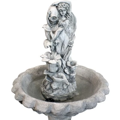 Sunnydaze Decor Sunnydaze Outdoor Polyresin Fairy Flower Solar Powered Water Fountain Feature With Battery Backup - 42" 5 Sunnydaze Decor Sunnydaze Outdoor Polyresin Fairy Flower Solar Powered Water Fountain Feature With Battery Backup - 42" - Image 3