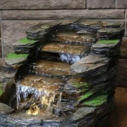 Sunnydaze Decor Sunnydaze 14"H Electric Polyresin Shale Falls Outdoor Water Fountain With LED Lights -Sunnydaze Decor GUEST 84818e32 7804 4924 832e bae6062175b5