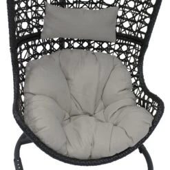 Sunnydaze Decor Sunnydaze Outdoor Resin Wicker Patio Cordelia Hanging Basket Egg Chair Swing With Cushion, Headrest, And Steel Stand Set- 3pc