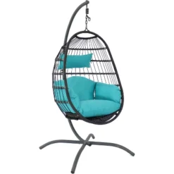 Sunnydaze Decor Sunnydaze Outdoor Resin Wicker Patio Penelope Hanging Basket Egg Chair Swing With Cushions, Headrest, And Steel Stand Set - 3pc -Sunnydaze Decor GUEST 861d5854 5197 4b55 846b b6413db37c7c