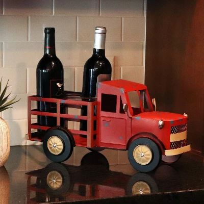 Sunnydaze Decor Sunnydaze Rustic Truck Metal Wine Rack - Red 3 Sunnydaze Decor Sunnydaze Rustic Truck Metal Wine Rack - Red