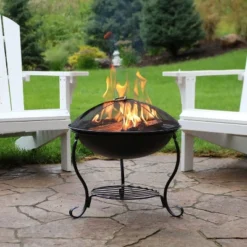 Sunnydaze Decor Sunnydaze Outdoor Camping Or Backyard Steel Round Raised Fire Pit On Stand With Spark Screen - 18" - Black