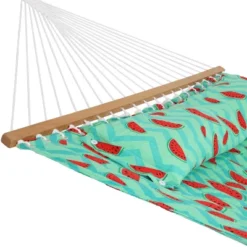 Sunnydaze Decor Sunnydaze Heavy-Duty 2-Person Quilted Printed Fabric Spreader Bar Hammock And Pillow - 450 Lb Weight Capacity - Watermelon And Chevron 9 Sunnydaze Decor Sunnydaze Heavy-Duty 2-Person Quilted Printed Fabric Spreader Bar Hammock And Pillow - 450 Lb Weight Capacity - Watermelon And Chevron -Sunnydaze Decor GUEST 8c85365c c24b 491d 98fd d00dbac7e32d