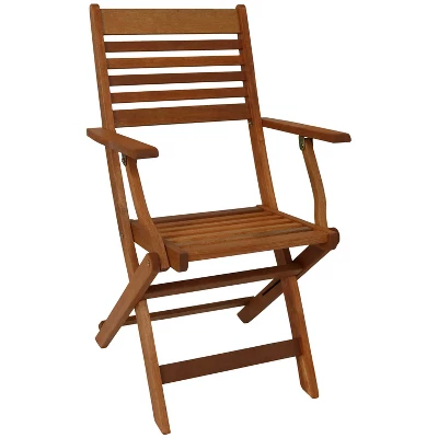 Sunnydaze Decor Sunnydaze Meranti Wood With Teak Oil Finish Wooden Folding Patio Lawn Slatted Arm Chairs Set - Brown - 2pk 6 Sunnydaze Decor Sunnydaze Meranti Wood With Teak Oil Finish Wooden Folding Patio Lawn Slatted Arm Chairs Set - Brown - 2pk - Image 4