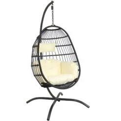 Sunnydaze Decor Sunnydaze Outdoor Resin Wicker Patio Penelope Hanging Basket Egg Chair Swing With Cushions, Headrest, And Steel Stand Set - 3pc -Sunnydaze Decor GUEST 9934f3a1 d10a 4e73 8fe6 6956fcdcb5db