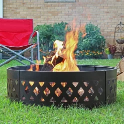 Sunnydaze Decor Sunnydaze Outdoor Heavy-Duty Steel Portable Large Round Crossweave Cut Out Fire Pit Ring - 36" - Black