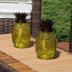 Sunnydaze Decor Sunnydaze Outdoor Adjustable Height 3-in-1 Glass Tropical Pineapple Torches With Connected Snuffs And Metal Poles - 2pk