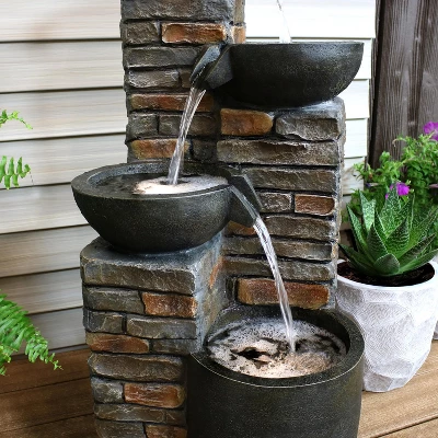 Sunnydaze Decor Sunnydaze 34"H Electric Polyresin Staggered Bowls Tiered Outdoor Water Fountain With LED Lights 9 Sunnydaze Decor Sunnydaze 34"H Electric Polyresin Staggered Bowls Tiered Outdoor Water Fountain With LED Lights - Image 7