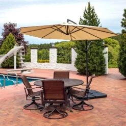 Sunnydaze Decor Sunnydaze Outdoor Steel Offset Cantilever Pool Patio Umbrella With Crank And Cross Base - 10'
