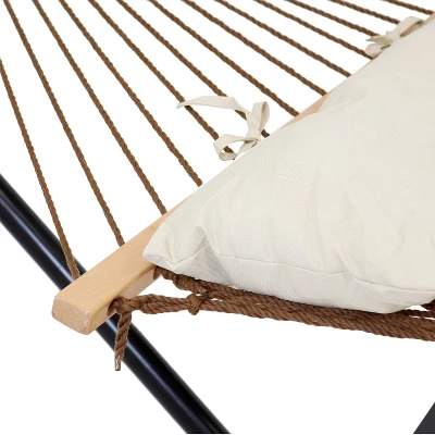 Sunnydaze Decor Sunnydaze Large Double Wide Two-Person Polyester Rope Hammock With Steel Stand - 400 Lb Weight Capacity/15' Stand - Brown 4 Sunnydaze Decor Sunnydaze Large Double Wide Two-Person Polyester Rope Hammock With Steel Stand - 400 Lb Weight Capacity/15' Stand - Brown - Image 2