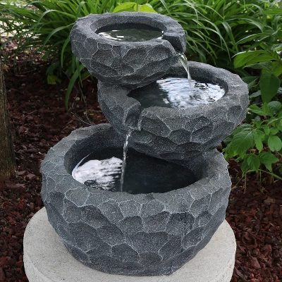 Sunnydaze Decor Sunnydaze Outdoor 3-Tier Chiseled Basin Solar Powered Water Fountain With Battery Backup And Submersible Pump - 22" 3 Sunnydaze Decor Sunnydaze Outdoor 3-Tier Chiseled Basin Solar Powered Water Fountain With Battery Backup And Submersible Pump - 22"