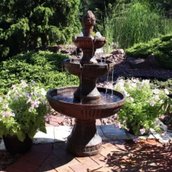 Sunnydaze Decor Sunnydaze 43"H Electric Fiberglass And Resin 3-Tier Flower Blossom Outdoor Water Fountain