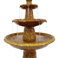Sunnydaze Decor Sunnydaze 43"H Electric Ceramic 3-Tier Floral Motif Outdoor Water Fountain With LED Lights -Sunnydaze Decor GUEST ae759af1 1752 4b84 b0a3 235ae2678c91