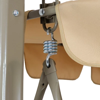 Sunnydaze Decor Sunnydaze Outdoor 3-Person Steel Patio Swing With Adjustable Canopy And Tufted Cushions, Beige 8 Sunnydaze Decor Sunnydaze Outdoor 3-Person Steel Patio Swing With Adjustable Canopy And Tufted Cushions, Beige - Image 6