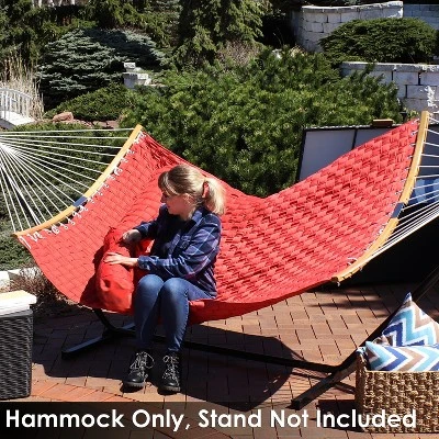 Sunnydaze Decor Sunnydaze Polyester Quilted Weave 2-Person Hammock With Curved Bamboo Spreader Bars - 450 Lb Weight Capacity - Salmon 9 Sunnydaze Decor Sunnydaze Polyester Quilted Weave 2-Person Hammock With Curved Bamboo Spreader Bars - 450 Lb Weight Capacity - Salmon - Image 7