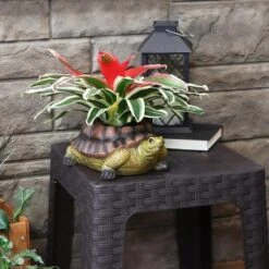 Sunnydaze Decor Sunnydaze Polyresin Teddy The Turtle Decorative Indoor/Outdoor Garden Planter For Patio, Lawn, Porch And Backyard - 11" W - Green And Brown