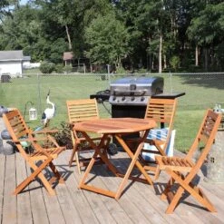 Sunnydaze Decor Sunnydaze Outdoor Meranti Wood With Teak Oil Finish Folding Patio Dining Table And Chairs - Brown - 5pc -Sunnydaze Decor GUEST b203cc01 fad2 43cf bc26 3db53d52db63