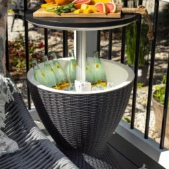 Sunnydaze Decor Sunnydaze Rattan Design Patio Bar Cooler Table With Height-Adjustable Tabletop - Phantom Gray -Sunnydaze Decor GUEST b3efb87d 2257 4bff aa9e d778bab7d3a4
