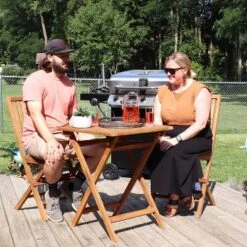 Sunnydaze Decor Sunnydaze Outdoor Solid Teak Wood With Stained Finish Nantasket Folding Bistro Table And Chairs - Brown - 3pc -Sunnydaze Decor GUEST b8ddc435 512f 4983 9bce 7a8b5a4134e6