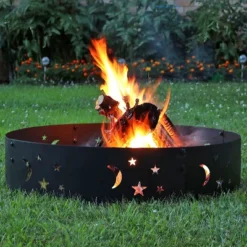 Sunnydaze Decor Sunnydaze Outdoor Heavy-Duty Steel Portable Fire Pit Ring With Die-Cut Stars And Moons - 36" - Black