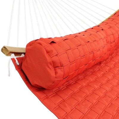 Sunnydaze Decor Sunnydaze Polyester Quilted Weave 2-Person Hammock With Curved Bamboo Spreader Bars - 450 Lb Weight Capacity - Salmon 4 Sunnydaze Decor Sunnydaze Polyester Quilted Weave 2-Person Hammock With Curved Bamboo Spreader Bars - 450 Lb Weight Capacity - Salmon - Image 2