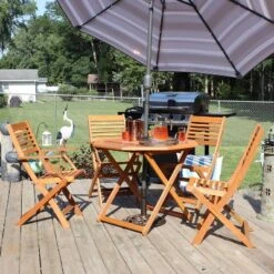 Sunnydaze Decor Sunnydaze Outdoor Meranti Wood With Teak Oil Finish Folding Patio Dining Table And Chairs - Brown - 5pc -Sunnydaze Decor GUEST bf6fb631 b81f 4441 a74f 0de6c368bc0a