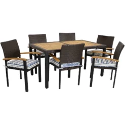Sunnydaze Decor Sunnydaze Outdoor Rattan And Acacia Wood Carlow Patio Dining Set With Table, Chairs, And Seat Cushions - 7pc -Sunnydaze Decor GUEST c27e3863 5209 422e 8ad1 93542c9302bb