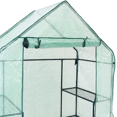 Sunnydaze Decor Sunnydaze Outdoor Portable Tiered Growing Rack Deluxe Walk-In Greenhouse With Roll-Up Door - 4 Shelves - Green 5 Sunnydaze Decor Sunnydaze Outdoor Portable Tiered Growing Rack Deluxe Walk-In Greenhouse With Roll-Up Door - 4 Shelves - Green - Image 3