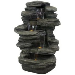 Sunnydaze Decor Sunnydaze 38"H Electric Polyresin And Fiberglass Stacked Shale Waterfall Outdoor Water Fountain With LED Lights