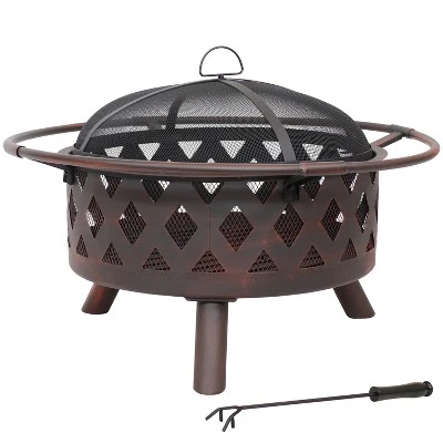 Sunnydaze Decor Sunnydaze Outdoor Camping Or Backyard Crossweave Cut Out Fire Pit With Spark Screen, Log Poker, And Metal Wood Grate - Bronze 6 Sunnydaze Decor Sunnydaze Outdoor Camping Or Backyard Crossweave Cut Out Fire Pit With Spark Screen, Log Poker, And Metal Wood Grate - Bronze - Image 4