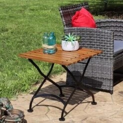 Sunnydaze Decor Sunnydaze Indoor/Outdoor Chestnut Wood Folding Square Patio Accent Side Table - 20" - Brown
