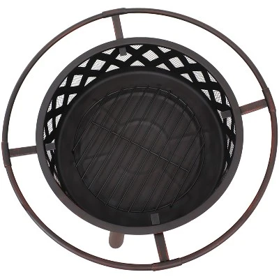 Sunnydaze Decor Sunnydaze Outdoor Camping Or Backyard Crossweave Cut Out Fire Pit With Spark Screen, Log Poker, And Metal Wood Grate - Bronze 8 Sunnydaze Decor Sunnydaze Outdoor Camping Or Backyard Crossweave Cut Out Fire Pit With Spark Screen, Log Poker, And Metal Wood Grate - Bronze - Image 6