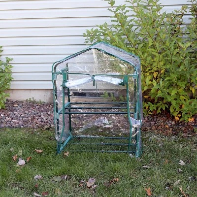 Sunnydaze Decor Sunnydaze Outdoor Portable Growing Rack 2-Tier Greenhouse With PVC Roll-Up Door - 2 Shelves - Clear 3 Sunnydaze Decor Sunnydaze Outdoor Portable Growing Rack 2-Tier Greenhouse With PVC Roll-Up Door - 2 Shelves - Clear