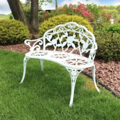 Sunnydaze Decor Sunnydaze 2-Person Classic Rose Design Cast Aluminum Outdoor Garden Bench, White -Sunnydaze Decor GUEST cffb6815 de4b 4785 9b08 c03986b362c8