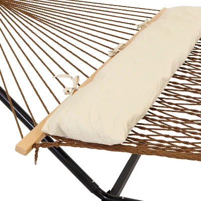 Sunnydaze Decor Sunnydaze Large Double Wide Two-Person Polyester Rope Hammock With Steel Stand - 400 Lb Weight Capacity/15' Stand - Brown 7 Sunnydaze Decor Sunnydaze Large Double Wide Two-Person Polyester Rope Hammock With Steel Stand - 400 Lb Weight Capacity/15' Stand - Brown - Image 5