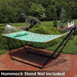 Sunnydaze Decor Sunnydaze Heavy-Duty 2-Person Quilted Printed Fabric Spreader Bar Hammock And Pillow - 450 Lb Weight Capacity - Watermelon And Chevron 12 Sunnydaze Decor Sunnydaze Heavy-Duty 2-Person Quilted Printed Fabric Spreader Bar Hammock And Pillow - 450 Lb Weight Capacity - Watermelon And Chevron -Sunnydaze Decor GUEST d0b4c6ec 6887 4bd1 a927 b7b000958c71