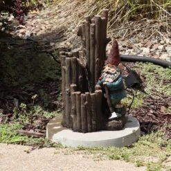 Sunnydaze Decor 30 Sunnydaze Decor Sunnydaze 17"H Electric Polyresin Resting Gnome By Tiered Logs Outdoor Water Fountain With LED Light