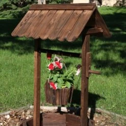 Sunnydaze Decor Sunnydaze Outdoor Fir Wood Wishing Well Garden Planter With Hanging Flower Bucket For Garden Or Yard - 45" H - Brown -Sunnydaze Decor GUEST d4e8ff01 6a6b 4960 97a7 5019cc7bfcfe