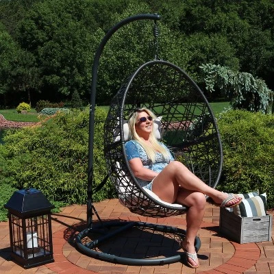 Sunnydaze Decor Sunnydaze Outdoor Resin Wicker Patio Caroline Lounge Hanging Basket Egg Chair Swing With Cushions And Steel Stand Set- 3pc 7 Sunnydaze Decor Sunnydaze Outdoor Resin Wicker Patio Caroline Lounge Hanging Basket Egg Chair Swing With Cushions And Steel Stand Set- 3pc - Image 5