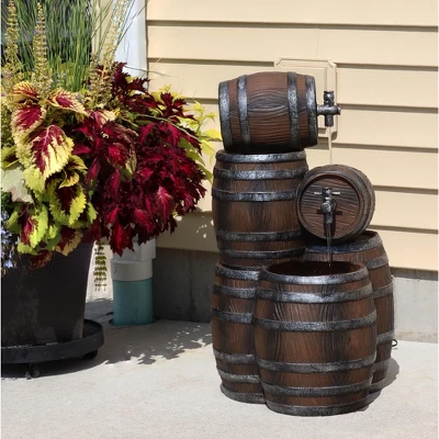Sunnydaze Decor Sunnydaze 29"H Electric Polyresin Stacked Whiskey Barrel Outdoor Water Fountain With LED Lights 7 Sunnydaze Decor Sunnydaze 29"H Electric Polyresin Stacked Whiskey Barrel Outdoor Water Fountain With LED Lights - Image 5