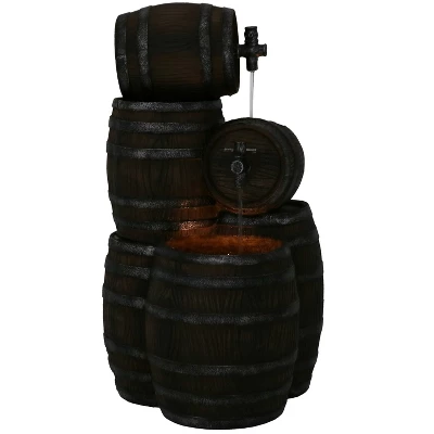 Sunnydaze Decor Sunnydaze 29"H Electric Polyresin Stacked Whiskey Barrel Outdoor Water Fountain With LED Lights 4 Sunnydaze Decor Sunnydaze 29"H Electric Polyresin Stacked Whiskey Barrel Outdoor Water Fountain With LED Lights - Image 2