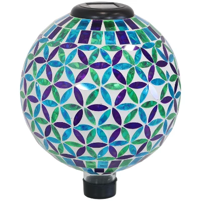 Sunnydaze Decor Sunnydaze Blue Cool Blooms Glass Mosaic Indoor/Outdoor Gazing Globe With Solar Light - 10" Diameter - Blue And Green 9 Sunnydaze Decor Sunnydaze Blue Cool Blooms Glass Mosaic Indoor/Outdoor Gazing Globe With Solar Light - 10" Diameter - Blue And Green - Image 7