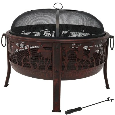 Sunnydaze Decor Sunnydaze Outdoor Camping Or Backyard Steel Pheasant Hunting Fire Pit With Spark Screen, Cover, Metal Wood Grate, And Log Poker - 30" 8 Sunnydaze Decor Sunnydaze Outdoor Camping Or Backyard Steel Pheasant Hunting Fire Pit With Spark Screen, Cover, Metal Wood Grate, And Log Poker - 30" - Image 6
