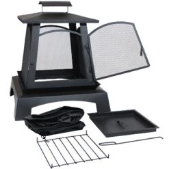 Sunnydaze Decor Sunnydaze Outdoor Camping Or Backyard Steel Pagoda Style Fire Pit With Log Poker And Wood Grate - 32" - Black -Sunnydaze Decor GUEST dadf7ae7 432d 4d85 a92d 3f8ec22b9704